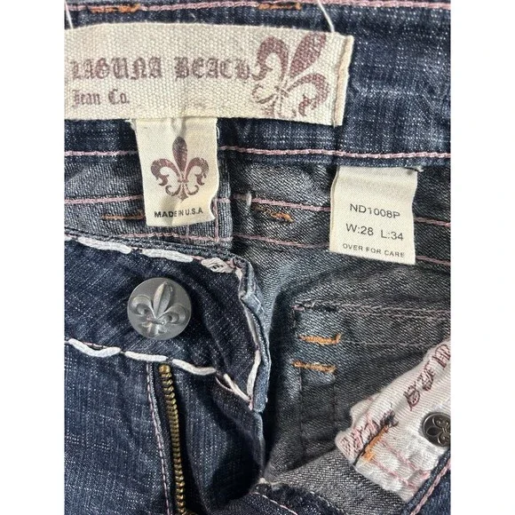 VTG Y2K Laguna Beach Jean Co 28x34 Embroidered Thick Stitch Low Rise Bootcut USA - Picture 5 of 13